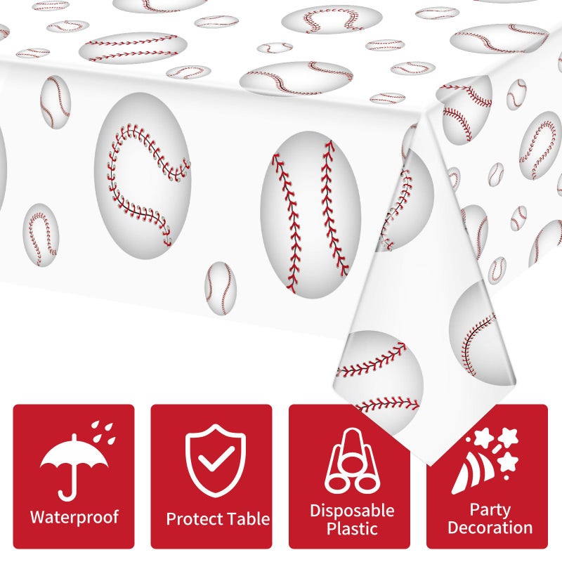 Lemicin 3 Pack Baseball Tablecloths 54 x 108 Inch Disposable Plastic Baseball Party Table Cover Rectangular Table Cloth for Kids Sports Birthday Party Games Decoration Dining Outdoor Picnics Supplies - Image 4
